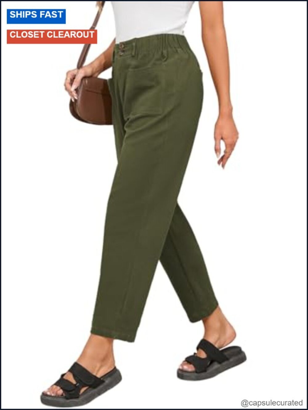 Women Casual Cotton Linen Capri Pants High Waisted Harem Summer Slacks with